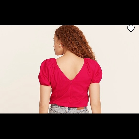 NWT-J.Crew V-back puff-sleeve stretch cotton poplin top in Wild Hibiscus - Picture 2 of 6